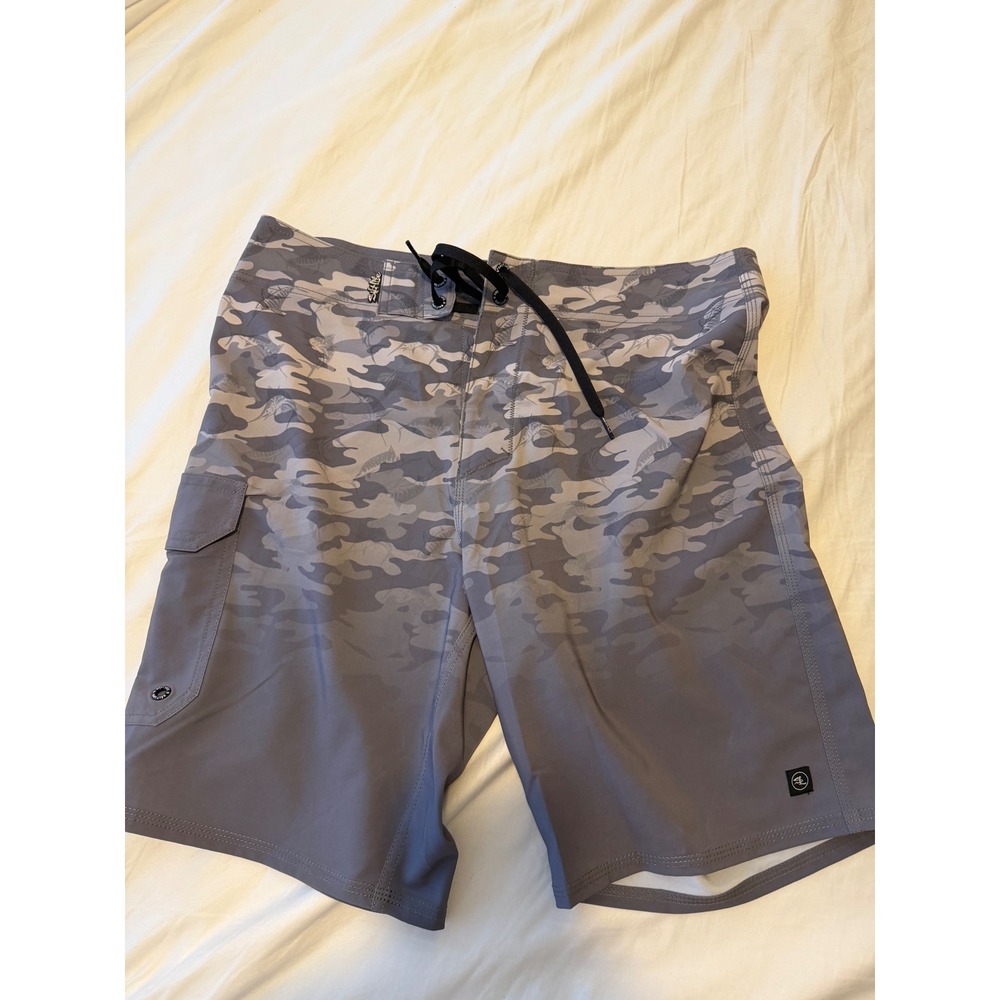 Salt Life SLX-QD Faded Camo Board Shorts Mens Grey Fishing Swim Trunks 33